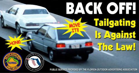 Photo of car being tailgated, courtesy of flhsmv.gov