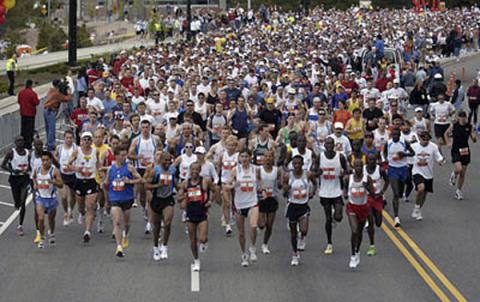 Humans running a race